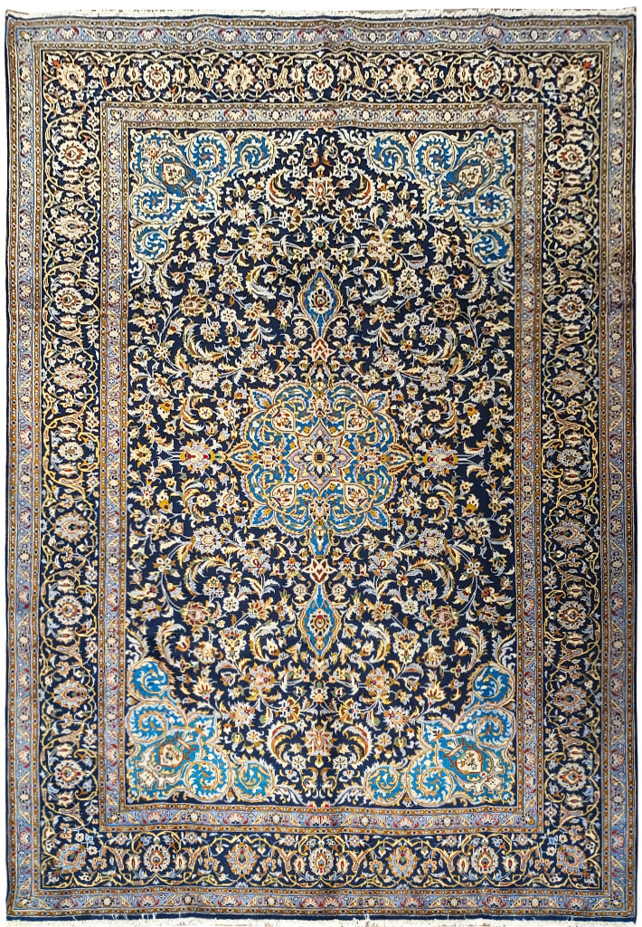 Blue Traditional 13'1 x 9'7 Ft Kashan Persian Area Rug