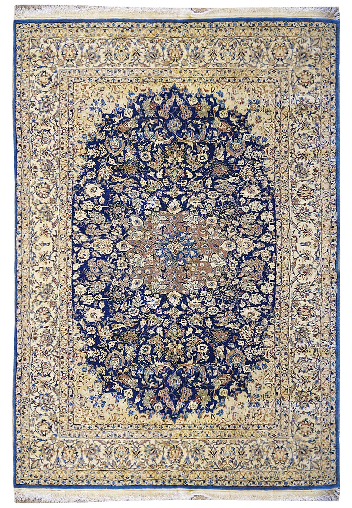 3x5 Blue Nain Wool & Silk Hand Knotted Persian Rug 