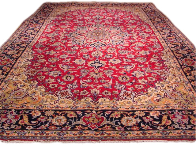 10x15 Red Isfahan Hand Knotted Persian Wool Rug 