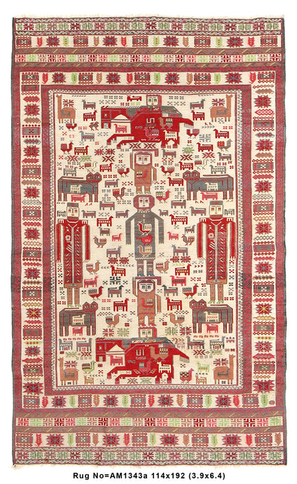 4' x 6' Interesting-Pictorial-Raised-Wool-Afghan-Rug.jpg