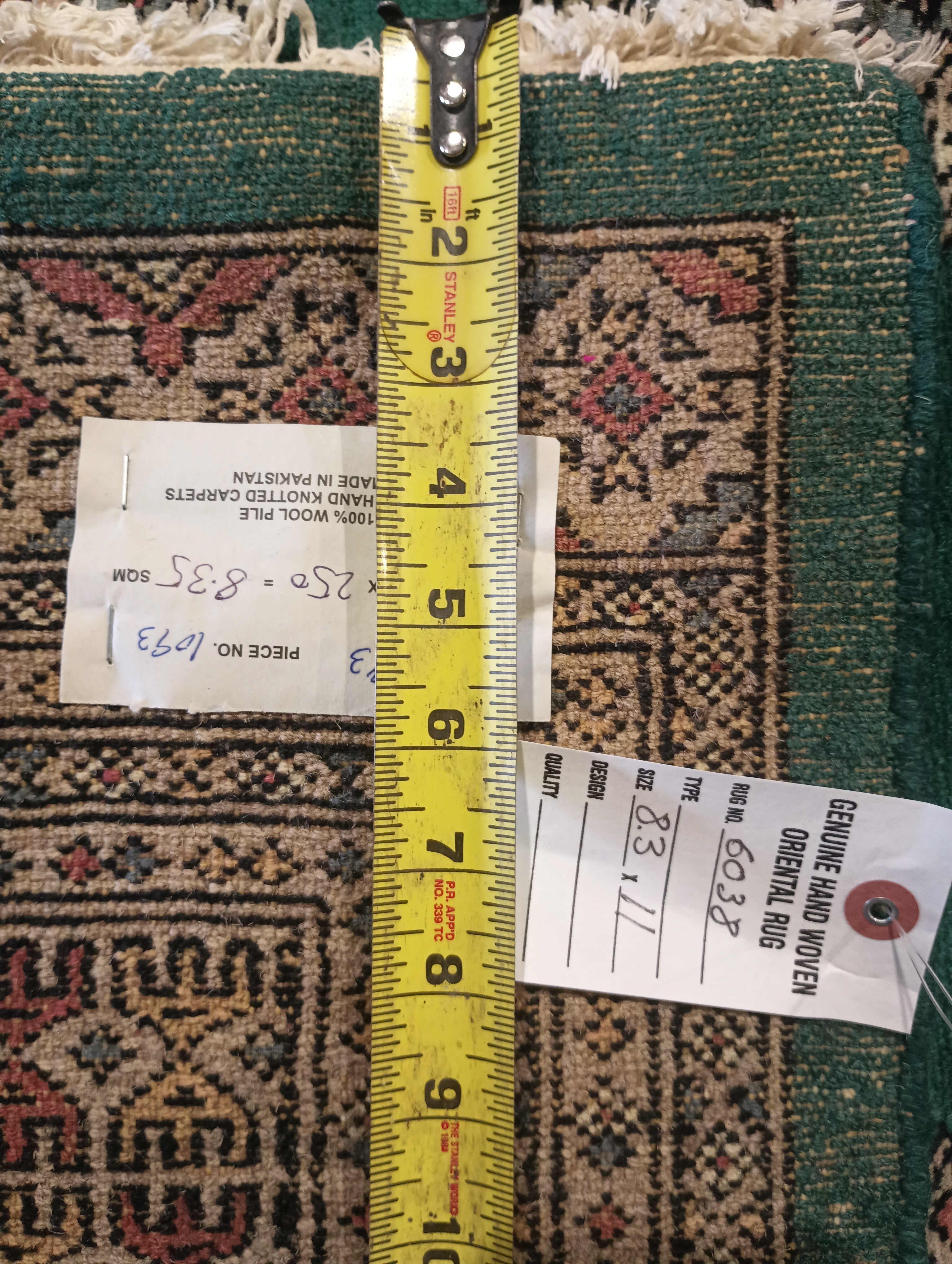 GREEN Jaldar 11\' – Quality Bestrugplace #F-6038 Wool x Bokara Rug Handmade 8