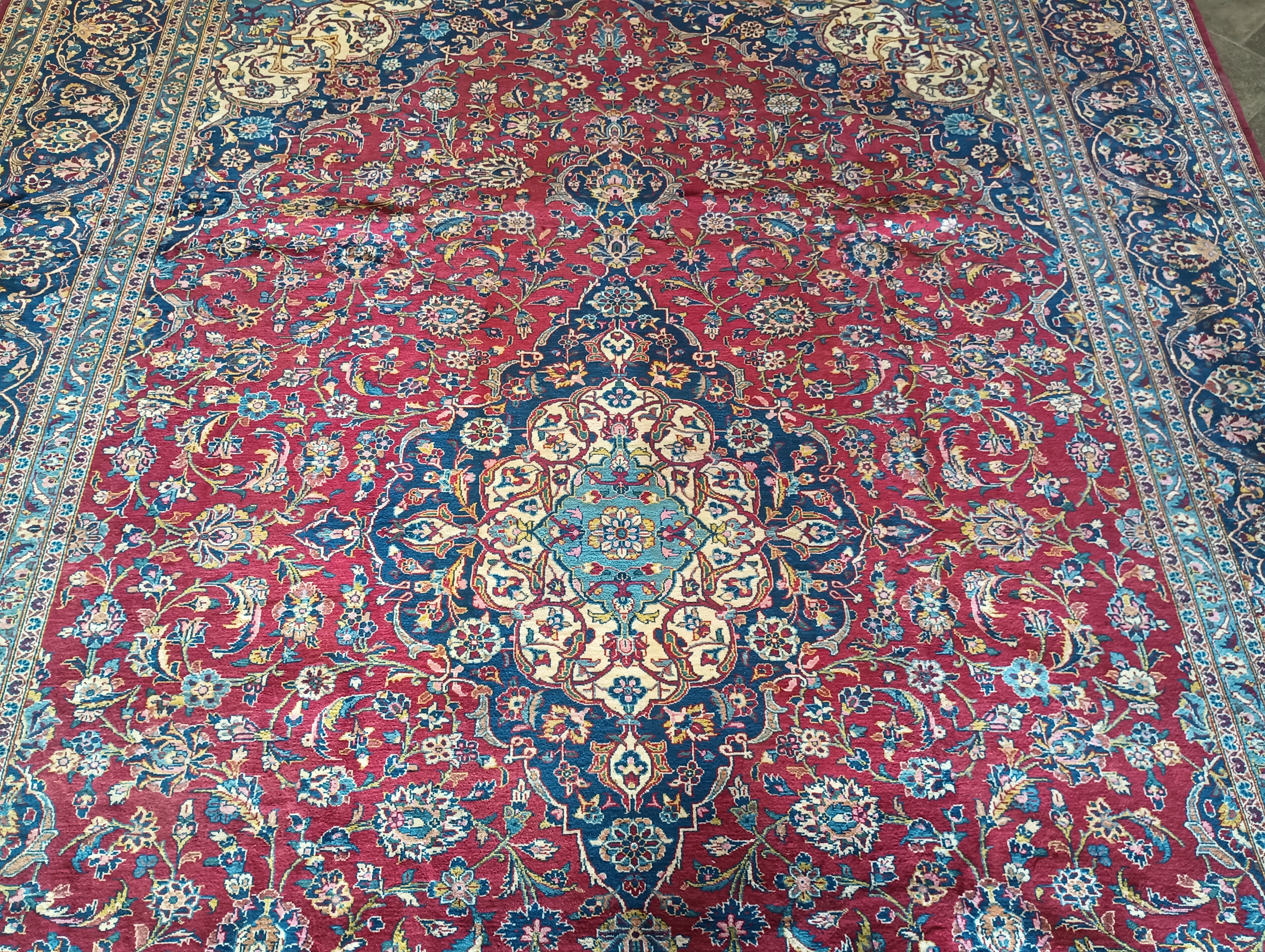 Blue Traditional 13'1 x 9'7 Ft Kashan Persian Area Rug