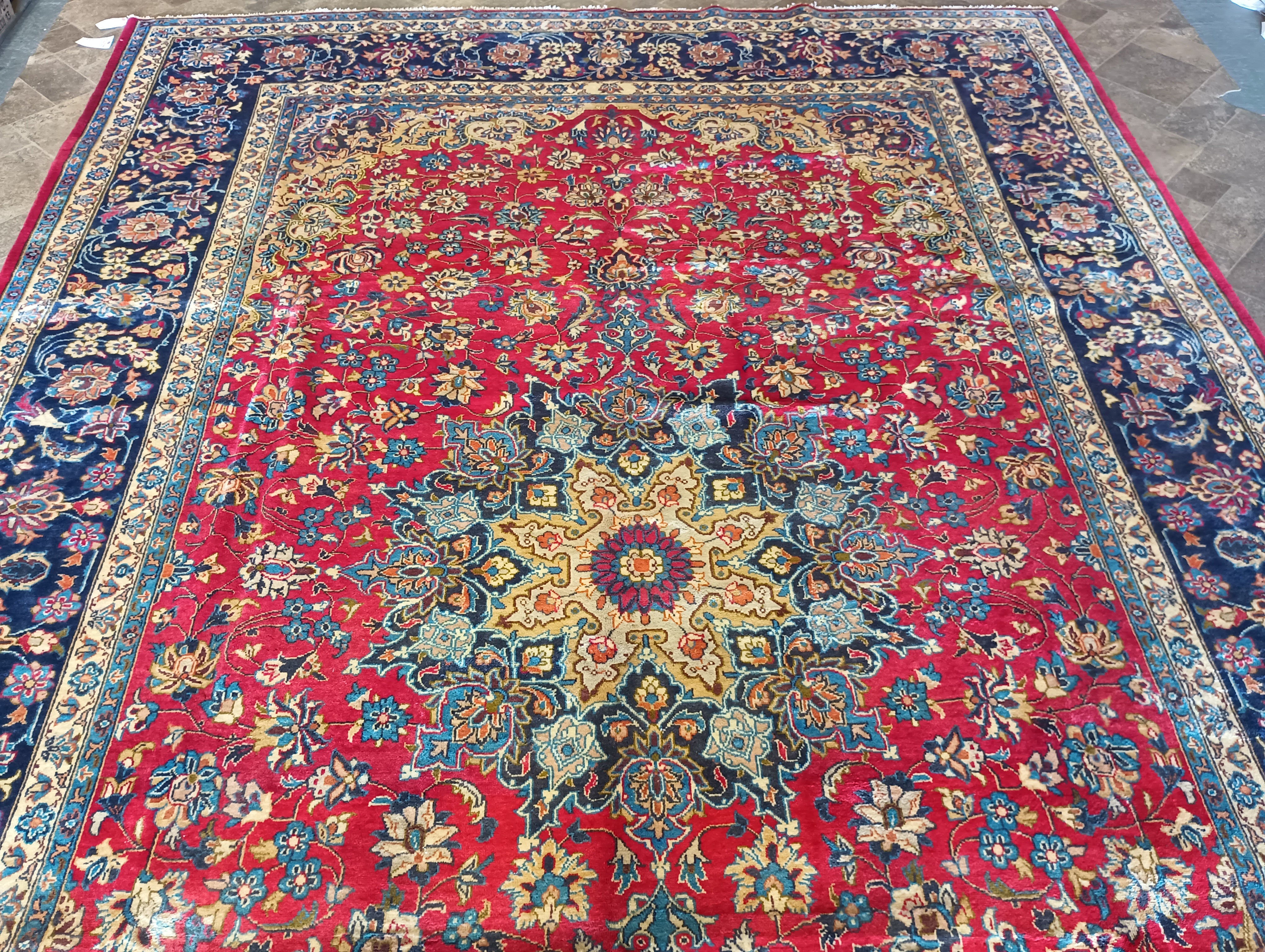 10x15 Red Isfahan Hand Knotted Persian Wool Rug 