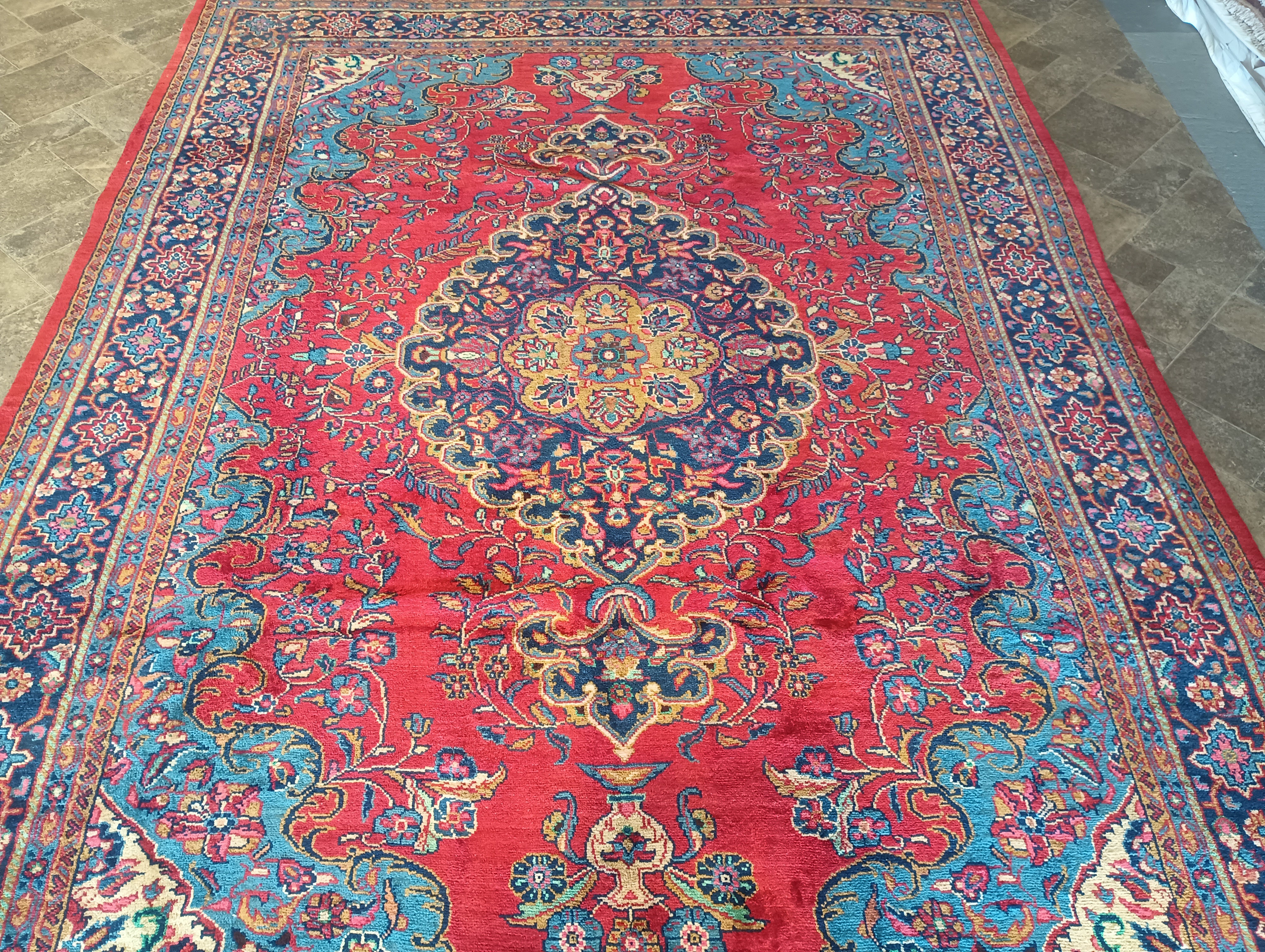 8x11 Rug, Old Persian Rug, Red Color Persian Tabriz Rug