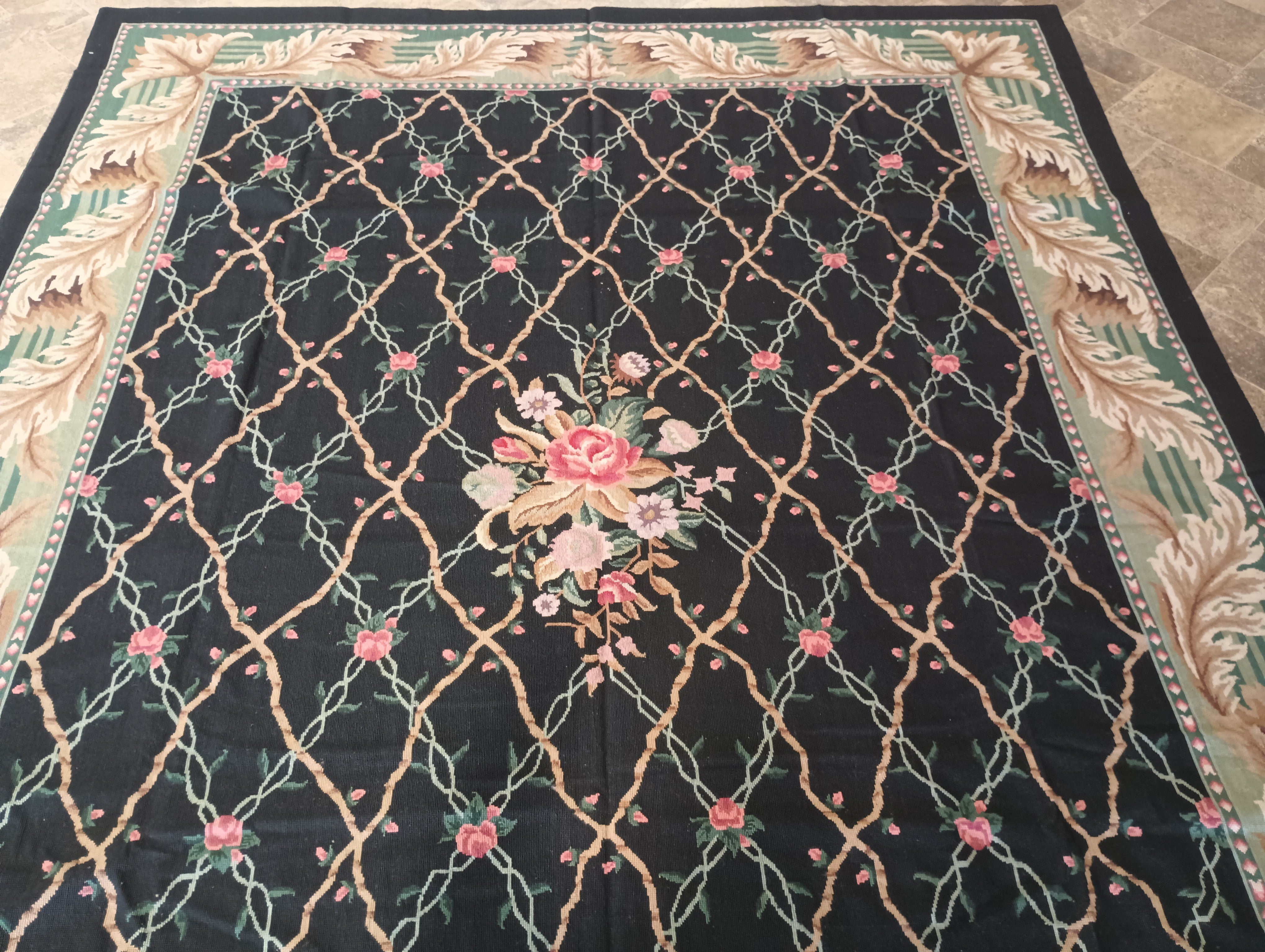 Needle Point Rug 9'6'' x 13'8''  Needlepoint, Stitchery, Single rose