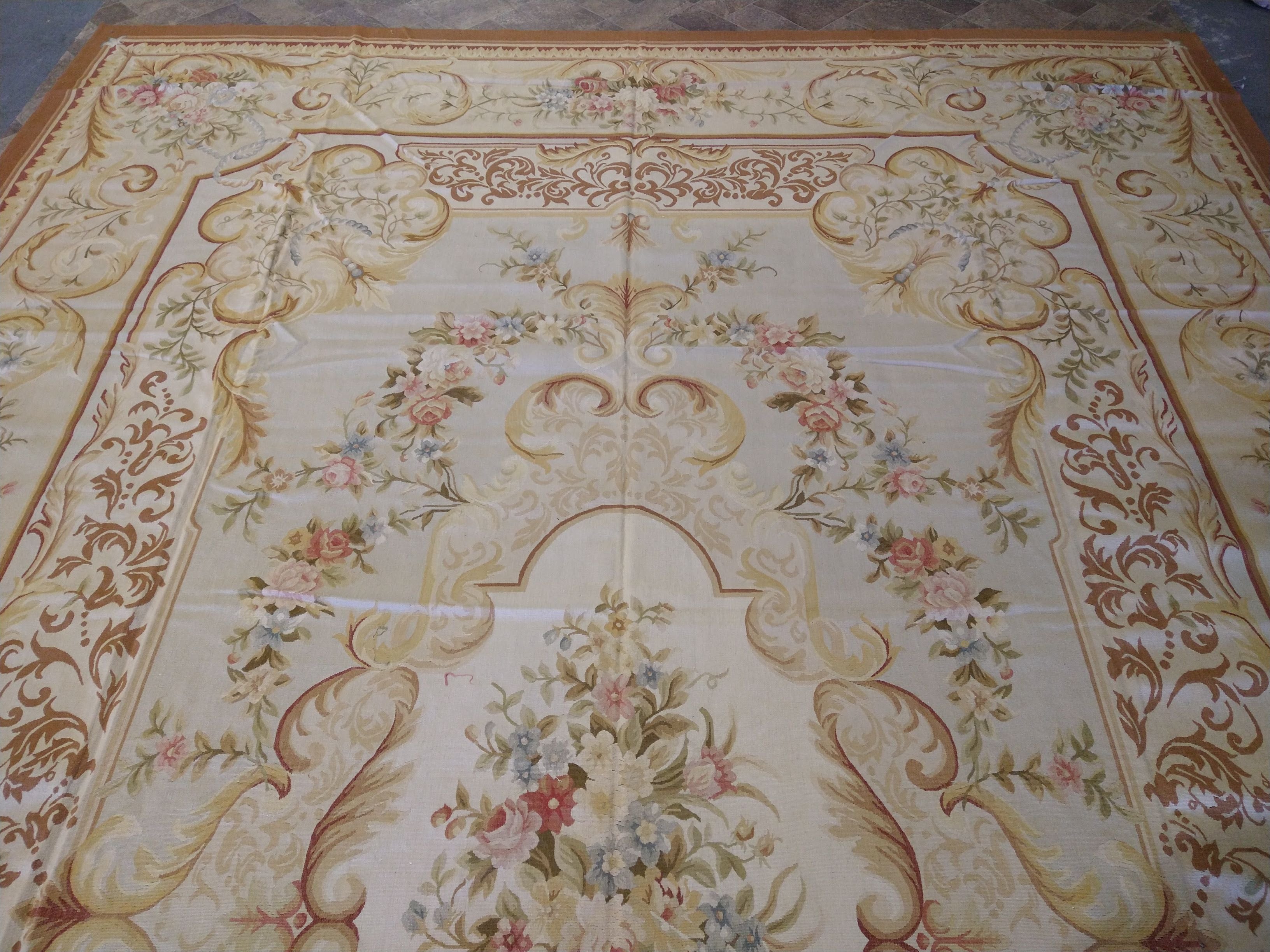 Handmade One-of-a-Kind Sino Aubusson Flatweave Wool Rug - 12' x 18'2