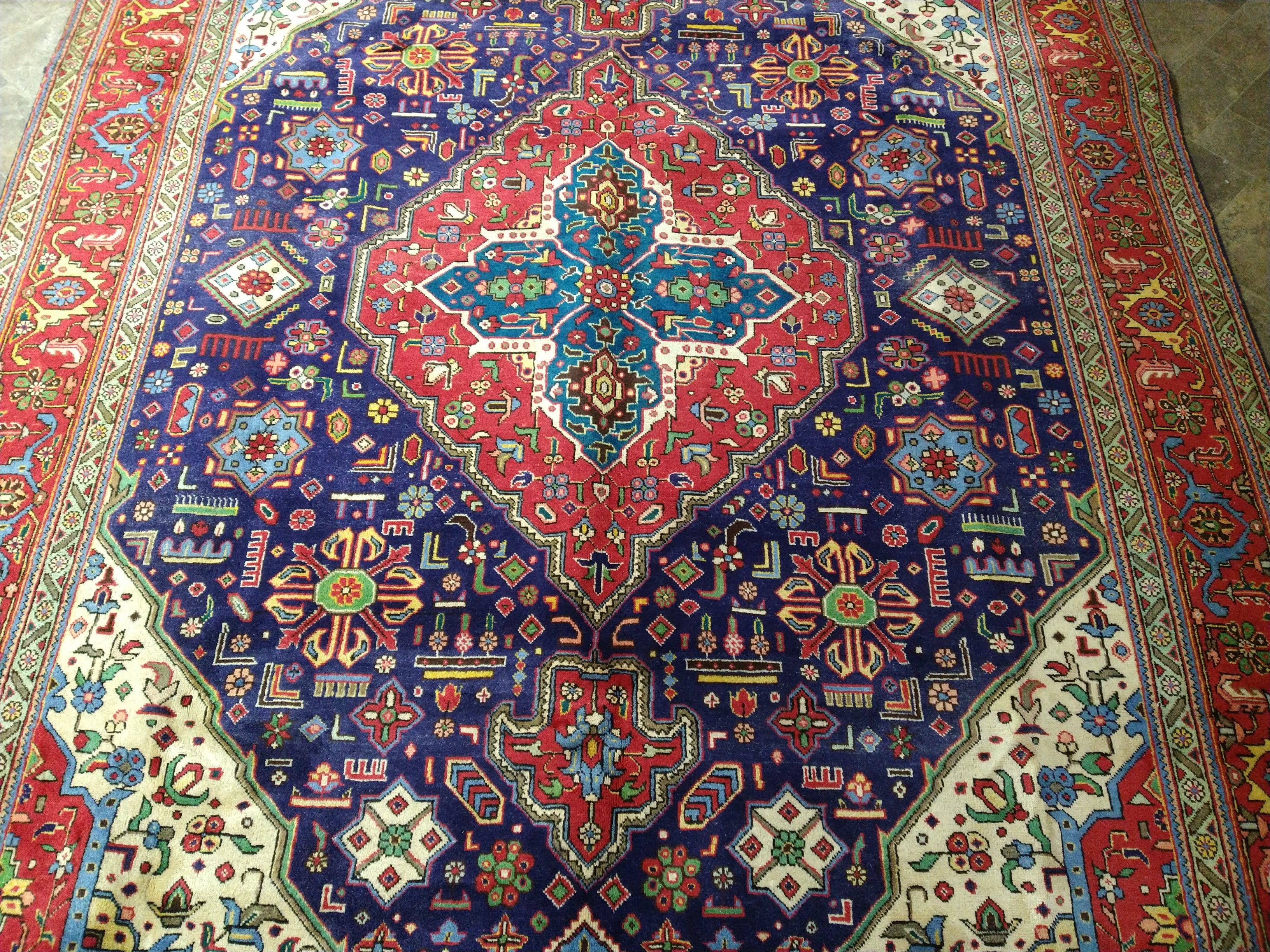 8x11 Rug, Old Persian Rug, Red Color Persian Tabriz Rug