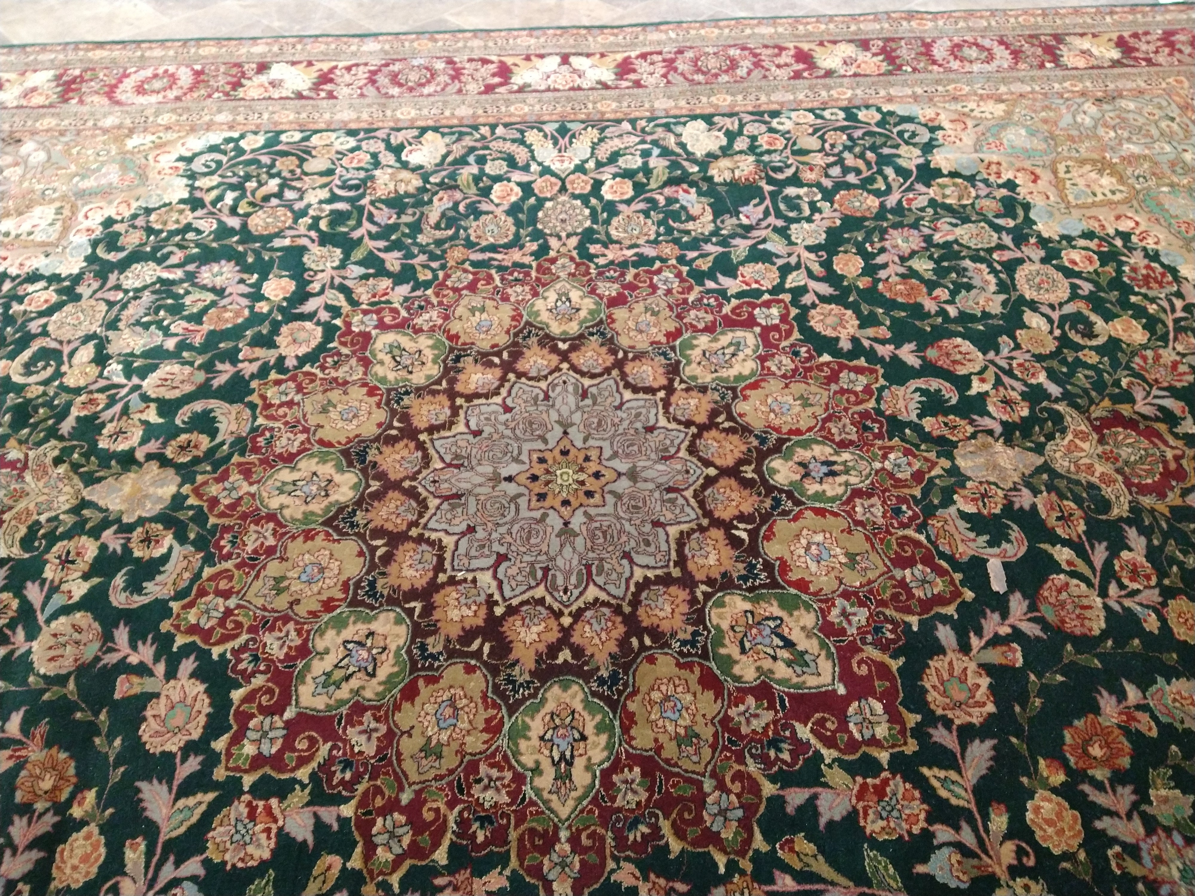 Green Persian Tabriz Handmade 100% Silk Rug 10' 3 X 13' 10 - Q20097